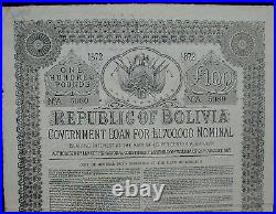 Republic of Bolivia 6% Government Loan 100 £ Bond to Bearer 1871 uncancelled