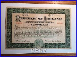 Republic of Ireland $10 Bond Certificate Jan. 21, 1920 Serial No. 207236