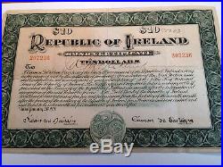 Republic of Ireland $10 Bond Certificate Jan. 21, 1920 Serial No. 207236