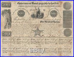 Republic of Texas Government Bond 500 dollars 1846