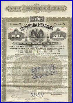 Republica MEXICANA 1899 100 pound bond uncancelled and with coupons