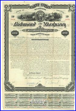 Richmond and Allegheny Railroad Company. Bond Certificate. Virginia