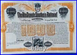 Rio Grande Southern Railroad Colorado 1890 $1000 Gold Bond Certificate + Coupons