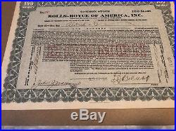 Rolls-Royce Of America, INC Stock Certificate Very Hard To Find 100 Shares