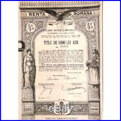 Romania 1929 Gold Loan 4% Renta Romana 5000 Gold Lei 5000 Lei Aur RARE