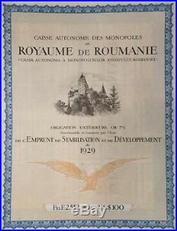 Roumania, 1929 Kingdom of Romania $100 7% External Gold bond