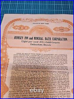 Rumsey Inn and Mineral Bath Corporation 1921 Stock Certificate Mortgage Bond