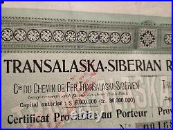Russian 1909 Transalaska Siberia Railway 100 Dollars Gold Coupons Bond Loan RARE