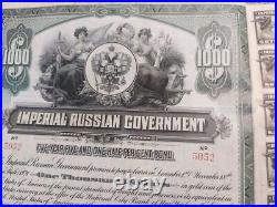 Russian 1916 Imperial Government $ 1000 Dollars Bond Loan Share Coupons ABNC