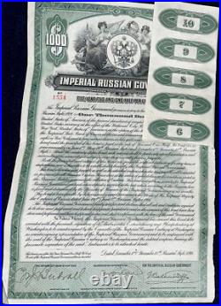 Russian 1916 Imperial Government $ 1000 Dollars Coupons Bond Loan ABNC Pass Co