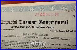 Russian 1916 Imperial Government $ 10000 Dollars Bank New York Bond Share ABNC