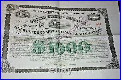 #S85, Unusual Format Stock Railroad, Western Maryland Mortgage $1000 1870