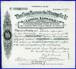 SAN MIGUEL COUNTY SAN BERNARDO MINING CO LTD TELLURIDE COLORADO shares 1894