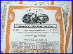 SIX (6) $5,000 PUERTO RICO WATER RESOURCES AUTHORITY-1st NOV 1976 Issued BONDS