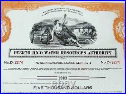SIX (6) $5,000 PUERTO RICO WATER RESOURCES AUTHORITY-1st NOV 1976 Issued BONDS