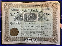 STRATTON WEST CREEK GOLD MINING CO stock certificate West Creek Colorado 1897