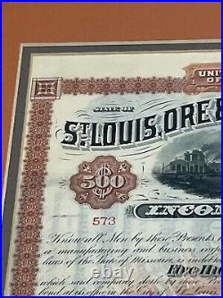 Saint Louis Ore and Steel Company Income Bearer Bond Stock Certificate $500 RARE