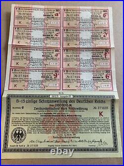 Schatzanweifung des Deutfchen Reichs 1923 200,000 Marks Germany bond treasury