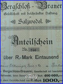 Selten original Bergschloss Brauerei 1924 Salzwedel Aktie Küpper Wicküler Teil 3