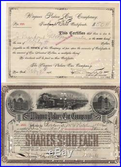 Set of 2 Wagner Palace Car Company Stock Certificates- J. P. Morgan