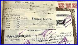 Sherman Lead Company Mining Stock Book With Number #1 Certificate & Tax Stamps