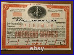 Sony Corporation Specimen Stock Certificate American Shares 1974 Scarce