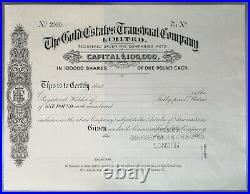South AFRICA share Gold Estates Transvaal Co 1896, mining specimen Bradbury