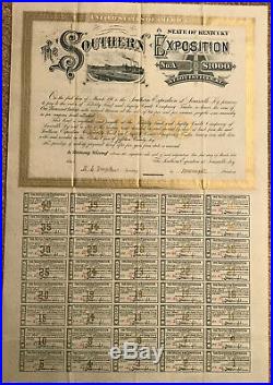 Southern Exposition $1,000 Bond Certificate. Louisville, Kentucky