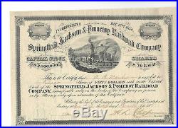 Springfield, Jackson & Pomeroy Railroad Co. Stock Certificate-1878