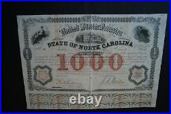 State of North Carolina 1868 Bond 1000 $, uncancelled withcoupons