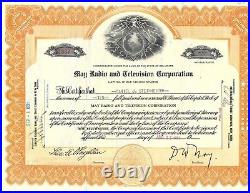 Stock Cert. May Radio and Television Corp. 1931