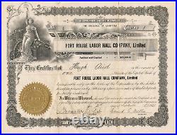 Stock Certificate Fort Rouge Labor Hall Company, Winnipeg 1920. Alexander Gibb