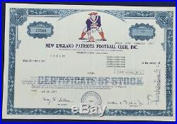 Stock Certificate NEW ENGLAND PATRIOTS Football Club 1977 656