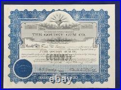 Stock Certificate THE GOUDEY GUM COMPANY 1921 VF+ condition Uncanceled 106