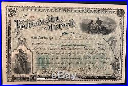 Stock Certificate, TOMBSTONE MILL & MINING CO. 1881 Tombstone, Arizona