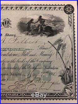 Stock Certificate, TOMBSTONE MILL & MINING CO. 1881 Tombstone, Arizona