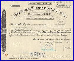 Swan Hunter & Wigham Richardson Limited England shipbuilding stock certificate