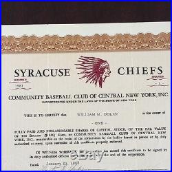 Syracuse Chiefs Baseball Stock Certificate New York Minor League 1967 Yankees