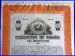TERRITORY OF HAWAII IMPROVEMENT BOND SPECIMEN With COUPON ATTACHED XF PAHV81