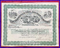 THE FARMVILLE COAL & IRON CO. VIRGINIA GREAT VIGNETTE 1890s STOCK CERTIFICATE