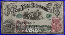 THE NEW YORK AMUSEMENT Co. 1869 STOCK CERTIFICATE WL6958