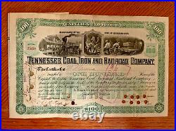 Tennessee Coal Iron Railroad stock certificate ORIGINAL DOW JONES IND AVG STOCK