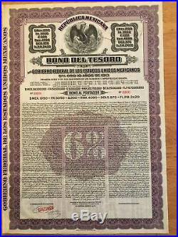 Tesoro 1950 Republica Mexicana Bono del Tesoro £200 1913 London Specimen