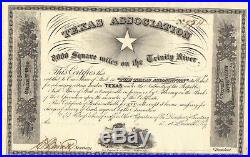 Texas Association Stock Certificate Original Grant Issued By Sam Houston