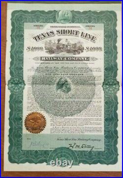 Texas Short Line Railway Company Bond Certificate