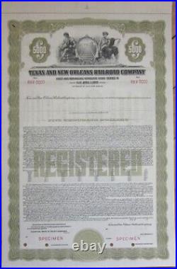 Texas and New Orleans Railroad 1930s Specimen $5000 Bond Certificate, TX LA