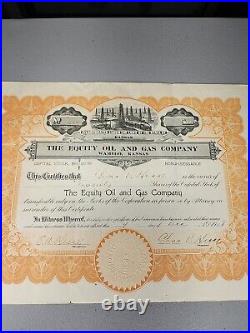 The Equity Oil and Gas Company 1918 Stock Certificate 20 Shares Chas. Hesse
