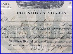 The Gurleys & Paint Rock Railway Company Issued Founders Stock Certificate