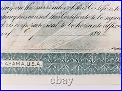 The Gurleys & Paint Rock Railway Company Issued Founders Stock Certificate