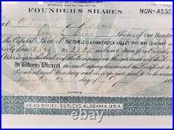 The Gurleys & Paint Rock Railway Company Issued Founders Stock Certificate